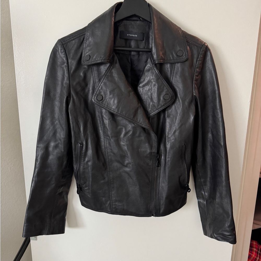 Black Leather Jacket Uterque (100% real leather)